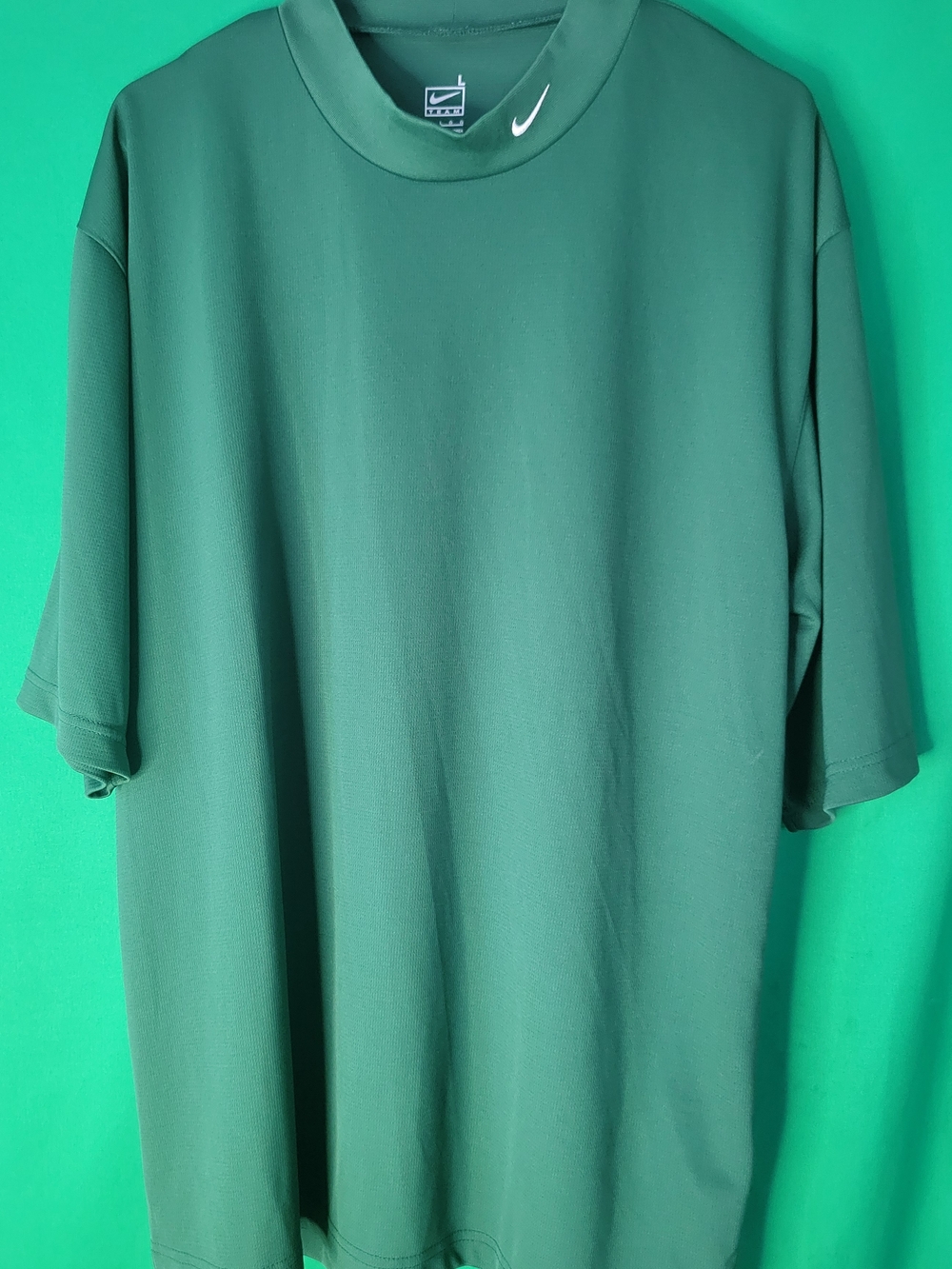 Nike Men's Green Dri-FIT Performance T-Shirt Mock Neck Short Sleeve Size Large